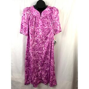 Vintage Women’s Lounger House Dress Short Sleeve M Purple Floral NEW 1990s